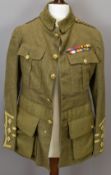 British Army WW1 officer's cuff rank service dress jacket with rank insignia, associated buttons and