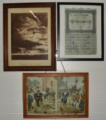 Early 20thC cycling interest print, French autodrome share or similar certificate and an early 20thC