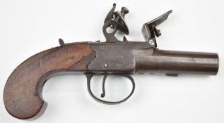 Rawlins & Co of London flintlock pocket pistol with named lock, thumb slide safety and 1.75 inch