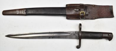 British 1858 pattern sword bayonet with some clear stamps, a 31cm shortened yataghan fullered blade,