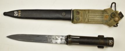 Argentinian socket prototype marine use with 16cm blade inscribed 0277858 and scabbard numbered 02-