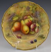 Royal Worcester painted fruit cabinet plate signed A Shuck for Albert Shuck, diameter 22.5cm