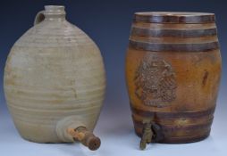 Doulton Lambeth salt glazed rum barrel no 2 and a Severn Gorge Studio pottery cider jar with tap,