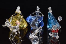 Seven Swarovski Crystal Walt Disney figurines and items comprising Cinderella and shoe, Elsa from