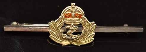 Royal Navy 9ct gold, silver and enamel sweetheart brooch, 3.9g