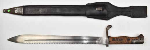 German 98/05 pattern sawback bayonet with wooden grips, no flashguard, part muzzle ring, Simson & Co
