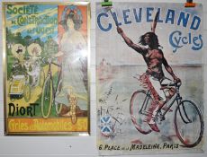 Two reproduction cycling and veteran car posters comprising Cleveland Cycles and Societe de