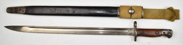 British 1907 pattern Lee Enfield bayonet with rubbed stamps, a 44cm fullered blade, scabbard and