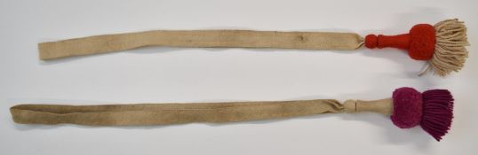 Two WW1 German bayonet knots, one in red the other purple