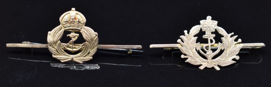 Two Royal Navy 9ct gold sweetheart brooches / tie pins, 4.4g