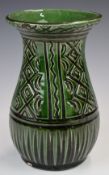 Farnham Art Pottery flared vase with geometric decoration, height 20cm