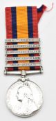 British Army Queen's South Africa Medal with clasps for Cape Colony, Tugela Heights, Orange Free