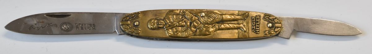 Adolf Hitler penknife, two blades marked 'Drittes Reich' with Nazi emblem, longest blade 6cm. PLEASE