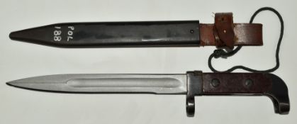 Polish AK47 bayonet with 20cm fullered blade, scabbard and frog. PLEASE NOTE ALL BLADED ITEMS ARE