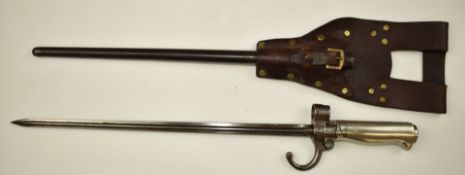 French 1886 pattern Lebel bayonet stamped 24980 to quillon, with shortened 34cm cruciform blade,