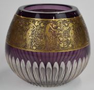 Moser flash overlaid amethyst glass vase of globular form with gilt decoration of nude female