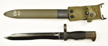Spanish 1969 pattern Cetme bayonet stamped 1283515 to ricasso, with 22.5cm blade, scabbard and frog.