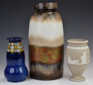 Retro West German pottery vase shape no 553-38, Royal Doulton vase and a Wedgwood pedestal vase,