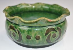 Farnham Art Pottery dish with crimped rim and TH monogram to base, diameter 12.5cm x height 5.5cm