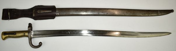 German captured French 1866 pattern chassepot bayonet stamped R73230 to crossguard, with 57cm