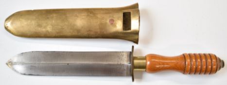 Siebe Gorman & Co diver's knife with signed 7.75 inch double edged blade and turned wooden handle,