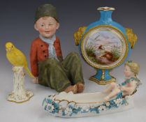 Royal Worcester canary, hand decorated moon flask, Dutch boy etc, tallest 21.5cm
