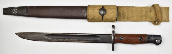 Australian 1944 pattern Owen knife bayonet stamped OA (manufactured at Orange), with 25.5cm fullered