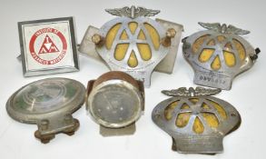 AC classic or vintage car 0-60 oil pressure gauge and a quantity of badges including AA