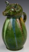 Farnham Art Pottery figural pig jug / ewer with multicoloured drip decoration, height 23cm