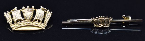 Two Royal Navy Howe Battalion 9ct gold sweetheart brooches / tie pins, 5.6g