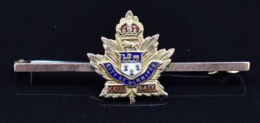 Canadian Army 9ct gold and enamel sweetheart brooch / tie pin for the City of Winnipeg XXVII