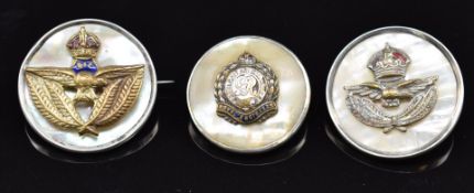 Three mother of pearl and enamel sweetheart brooches for the Royal Engineers and two to the Royal