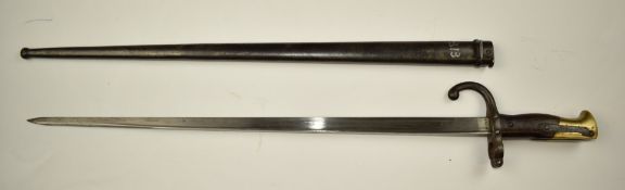 French 1874 pattern Gras bayonet with wooden grips and manufacture date 1881 to T form 52cm blade,