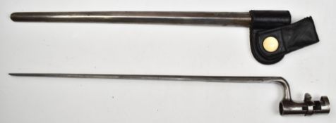 American 1873 pattern socket bayonet stamped US to ricasso, with 43cm fullered blade, scabbard and