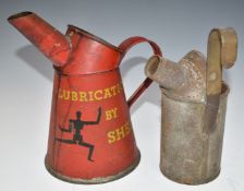 Vintage Lubrication by Shell oil jug with stick man, height 21cm, together with a pre-war 'for