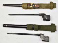 Two British Lee Enfield MkIV spike bayonets both with 20cm blades, scabbards and frogs. PLEASE
