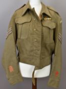 British Army WW2 Home Guard battle dress blouse with Home Guard shoulder titles, GLS 2 unit patches,