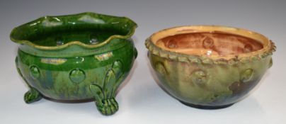 Farnham Art Pottery two jardinières, one footed, one with frilled rim, both with cabochon style