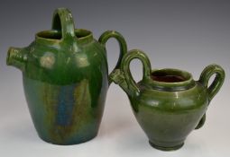 Farnham Art Pottery two pottery jugs / ewers or watering cans, tallest 22cm