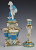 Minton / Spode centrepiece and figural candlestick, tallest 28cm