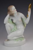 Herend figure of a nude lady with hand mirror, height 24cm