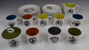 Approximately twenty pieces of Susie Cooper coffee ware decorated in the Black Fruit pattern