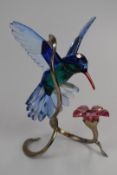 Swarovski Crystal Paradise Birds coloured glass Hummingbird on metal base, 1188779, 16cm tall.