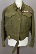 Canadian Army battle dress blouse with rank and proficiency badges, attributed to Sergeant C W L