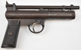 Pre-war Webley Senior .22 air pistol with monogrammed and chequered straight grips and adjustable