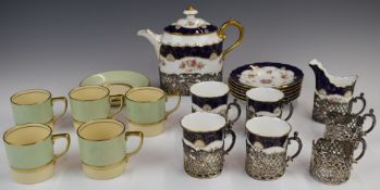 Hallmarked silver-mounted Coalport coffee ware and Grays pottery polka dot coffee cans