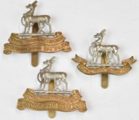 Three Royal Warwickshire Regiment cap badges including 1st Birmingham Battalion and 3rd Birmingham