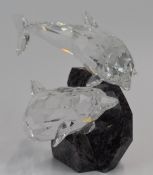 Swarovski Crystal Soulmates glass figure group Dolphin Pair comprising two dolphins mounted on a