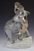 Amphora porcelain large figure of an elephant being attacked by two lions, height 66cm