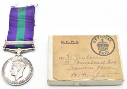 British Army General Service Medal with clasp for Palestine 1945/48 named to 14821952 Pte W Yateman,